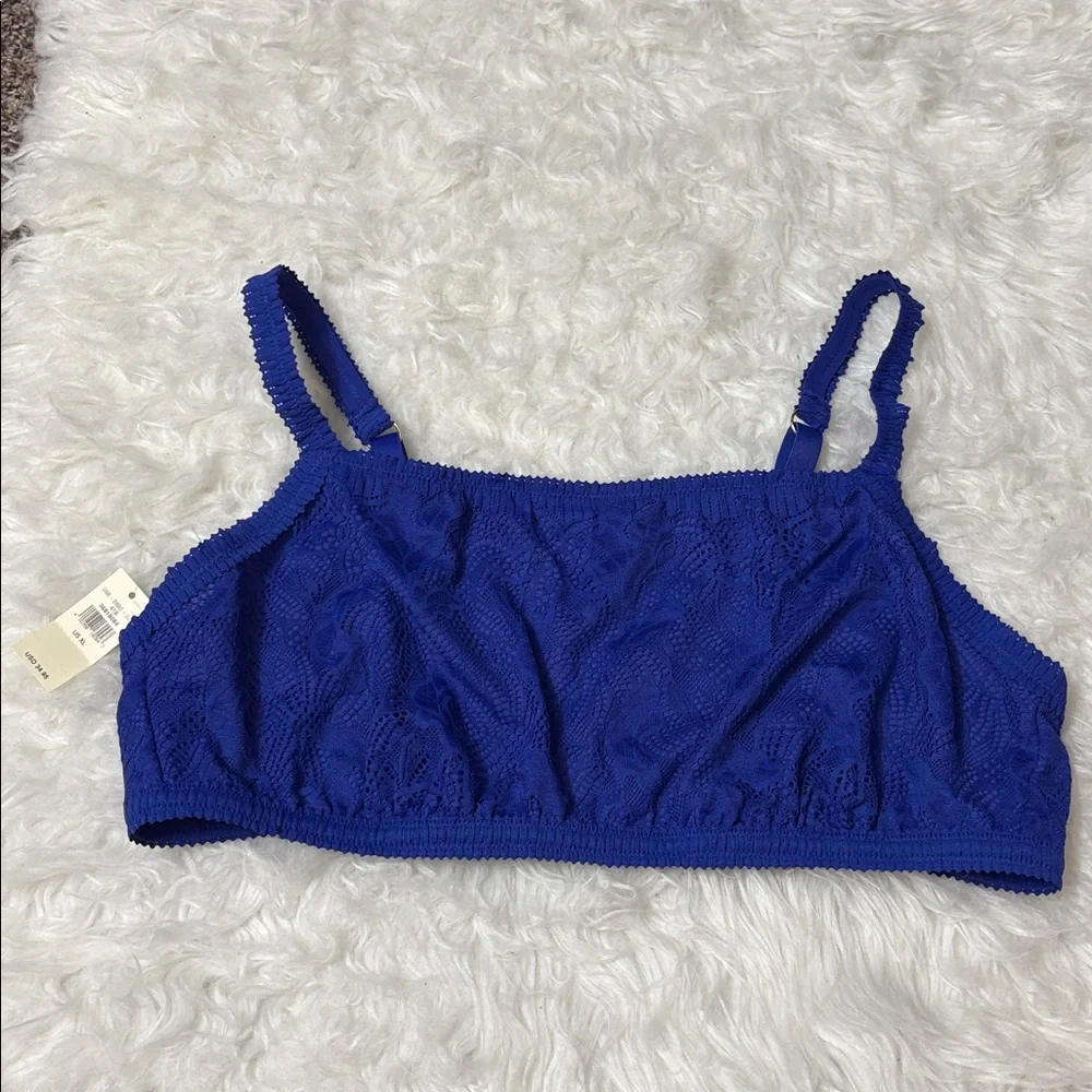 NWT Aerie Blue Lace Bandeau Bralette Gold Ring Back Size XL